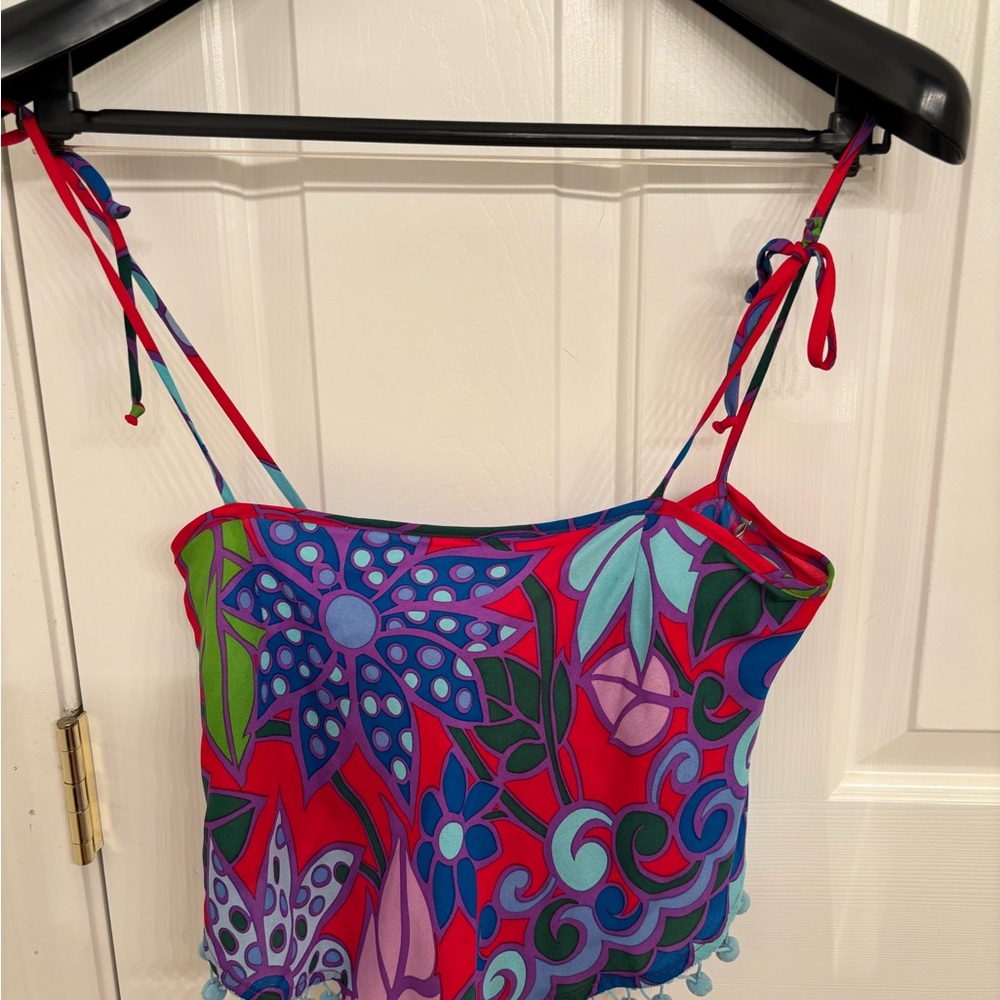 Designer Petro Zillow 100%Silk NWT Hankerchief tie Colorful Floral Women's Top - Picture 10 of 12